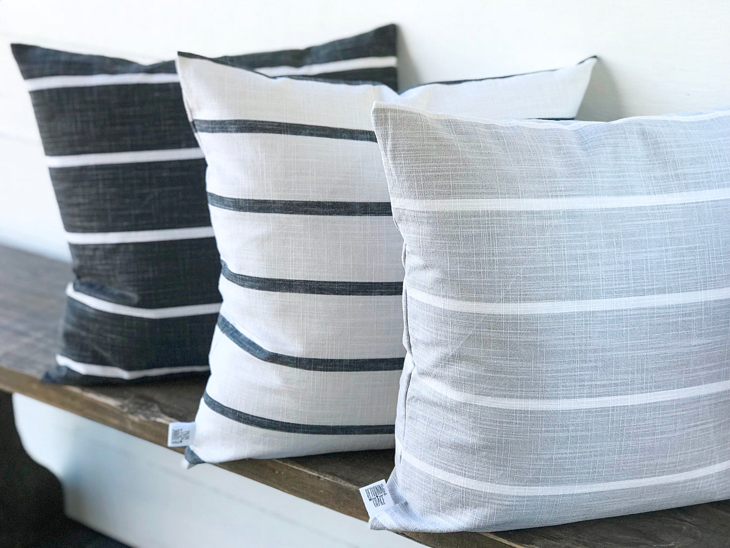 Horizontal Stripe Washed Linen Farmhouse Pillow Cover - Multiple Colors - Returning Grace Designs