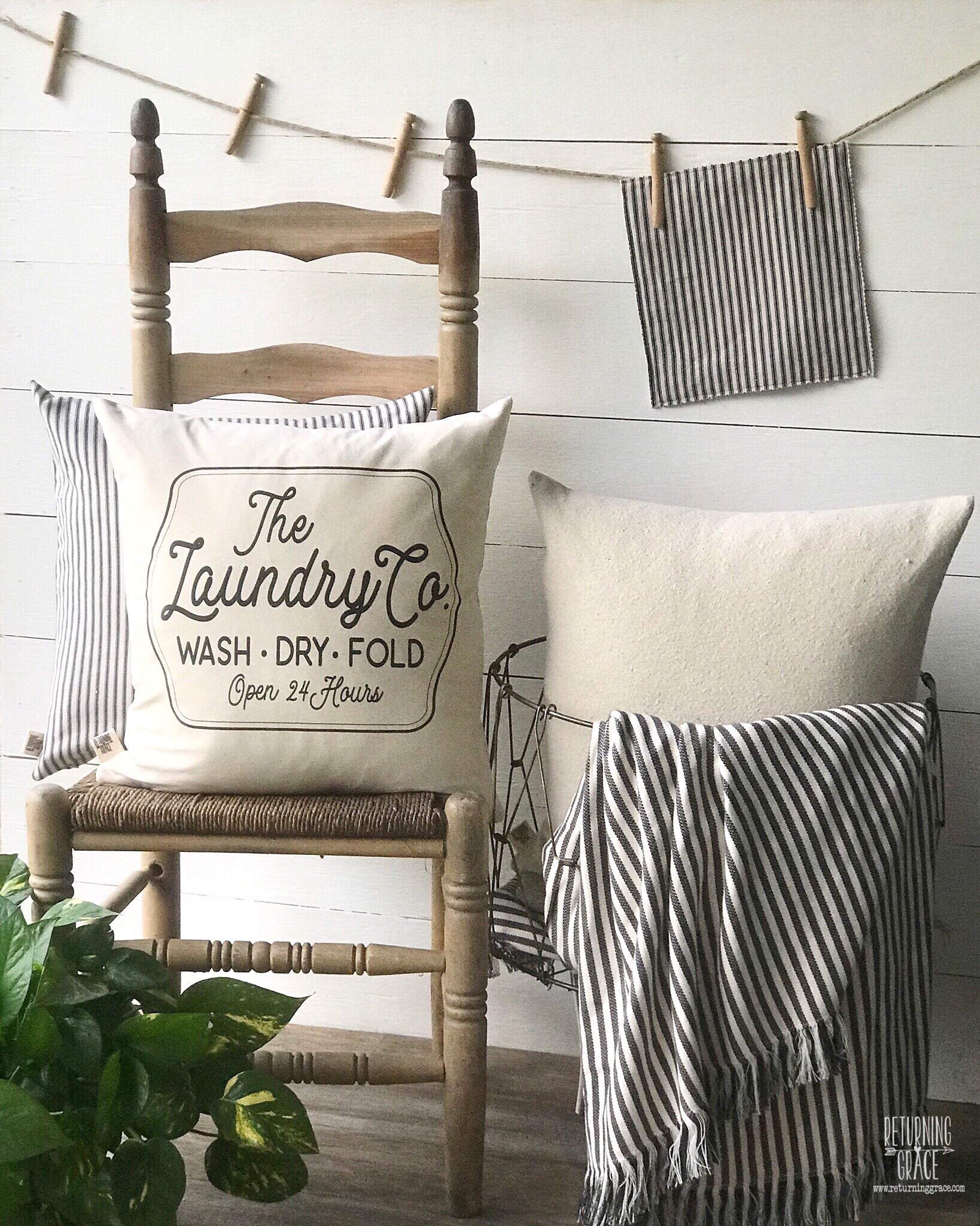 Laundry Company Farmhouse Pillow Cover - Returning Grace Designs