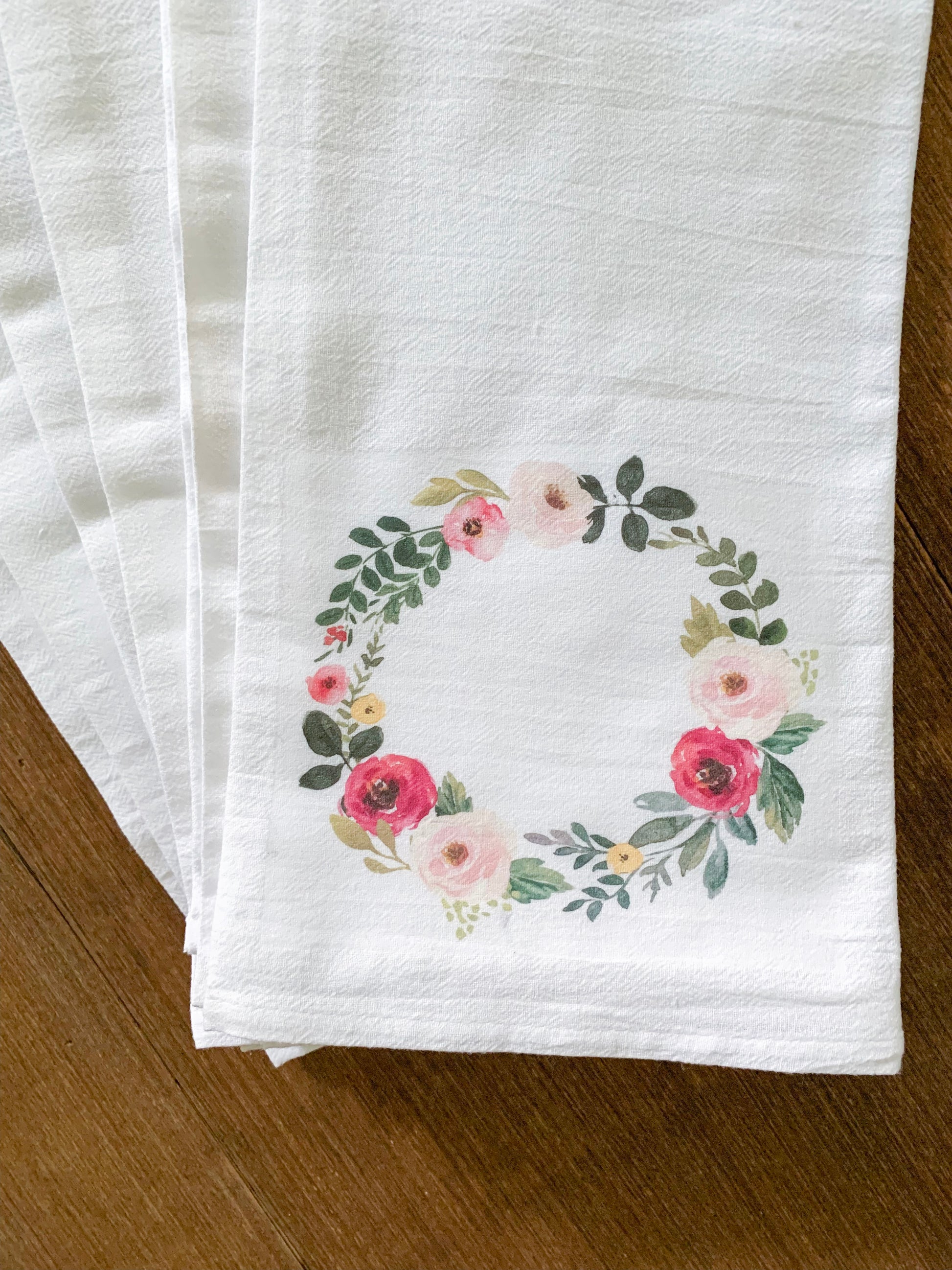 Spring Watercolor Wreath Sample Towels - Set of 6 - Returning Grace Designs
